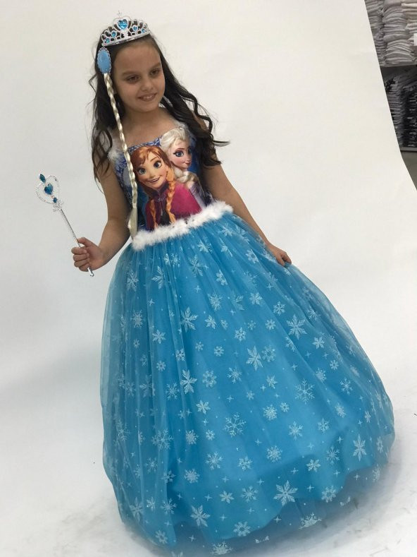 Elsa Resimli Frozen Gelinlik-Abiye-Kostüm ürün görseli 1