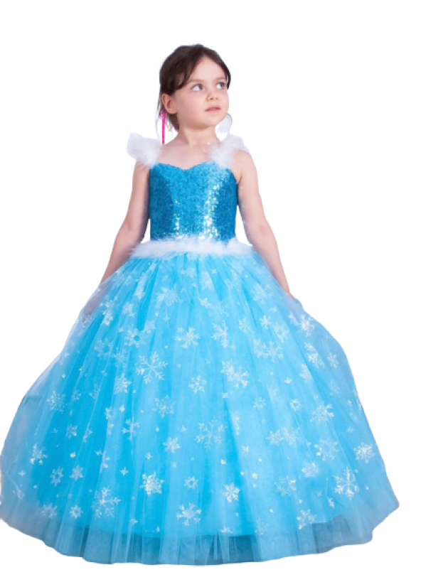 Elsa Frozen Resimsiz Gelinlik Abiye Tarlatanlı Kostüm ürün görseli 1