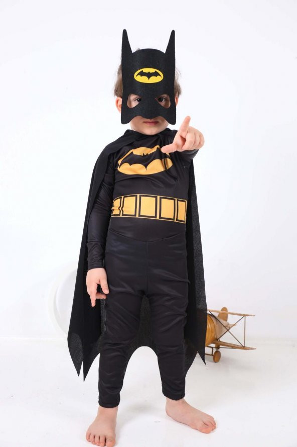 Batman Çocuk Kostümü - Maskeli Pelerinli Batman Kostümü Betmen ürün görseli 1