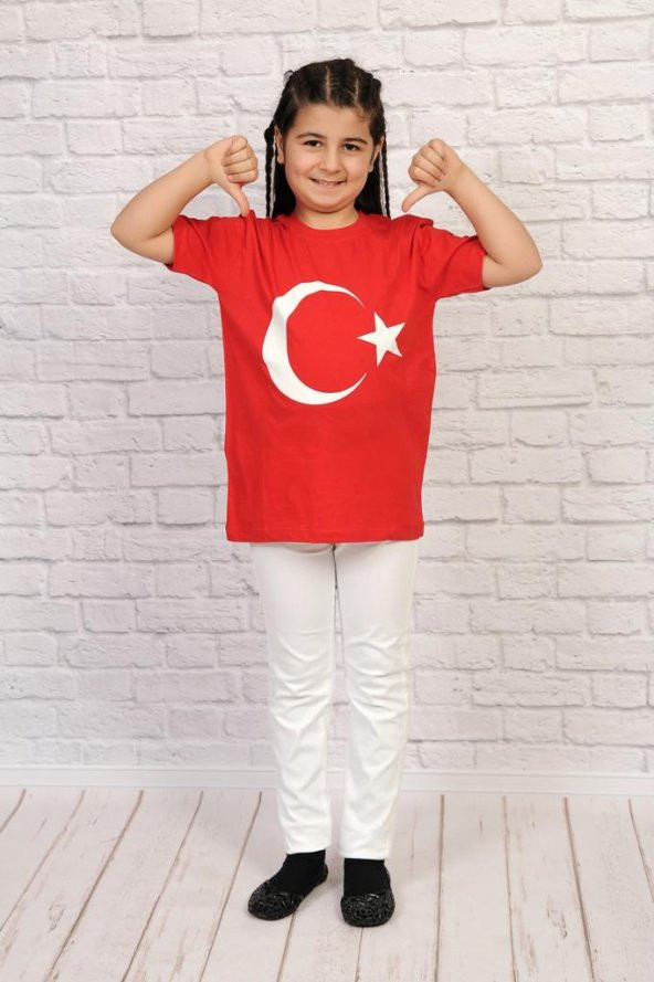 Erkek ve Kız Çocuk Türk Bayraklı 23 Nisan Çocuk Tişört ürün görseli 1