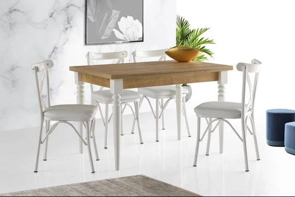 Smart Mercan Masa Safir Meşe +4 Adet Çapraz Sandalye Takım ürün görseli 1