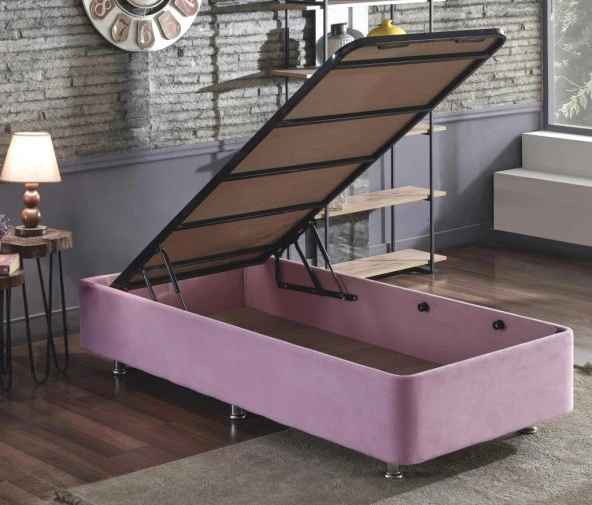Niron  Pinky Baza - 100x200 cm Tek Kişilik Sandıklı Pembe Kumaş Özel Baza Silinebilir Soho Kumaş Niron ürün görseli 1