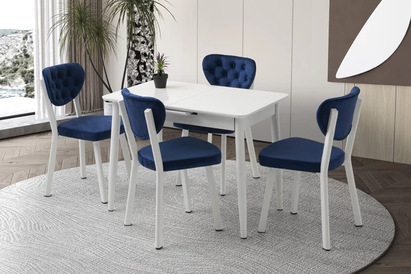 Açılır 60x100 Cm Mini Silva Beyaz Masa  4 Adet Simge Sandalye Takım ürün görseli 1