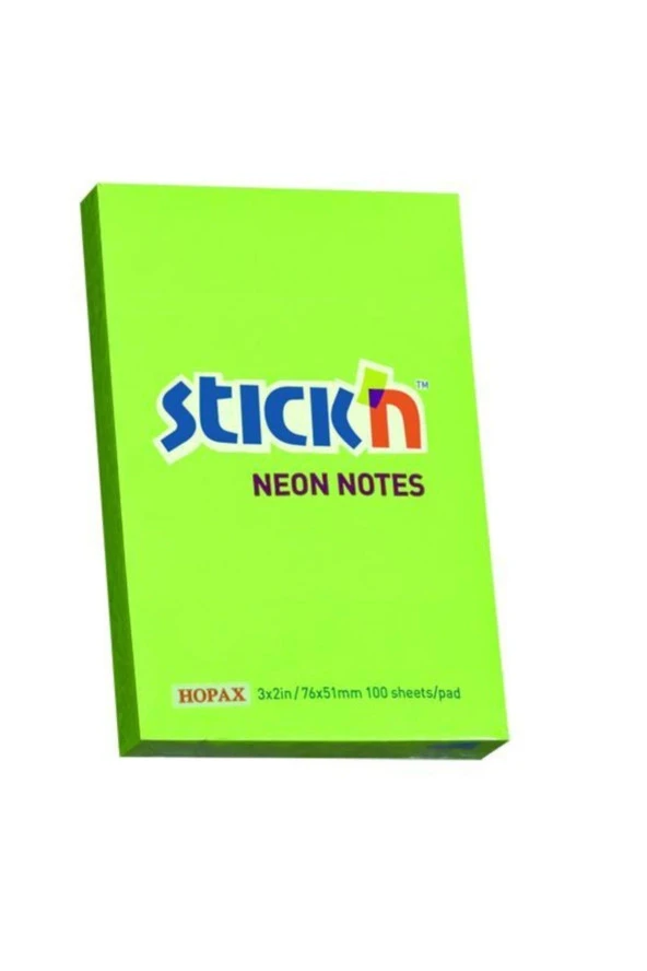 Hopax Stickn 76x51mm Yapışkanlı Not Kağıdı Neon Yeşil 100 Yaprak ürün görseli 1