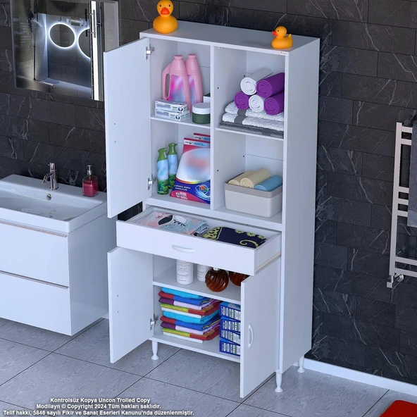 Modilayn AFRA 75x173x32,5 cm 1 Çekmece 3 Kapak 3 Raf 6 Bölme Çok Amaçlı Banyo & Mutfak Dolabı  ürün görseli 1