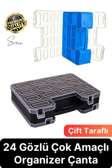 Premium Çift Taraflı Vida Çivi Balıkçı Malzeme Organizer Çanta 22 Gözlü Bölmeli Şeffaf Kilitli Kapak ürün görseli 1