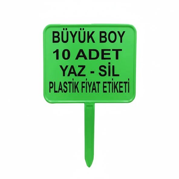 Açılı Saplamalı Yaz Sil Pazarcı Manav Plastik Fiyat Etiketi Büyük Boy Yeşil Renk 10 Adet ürün görseli 1