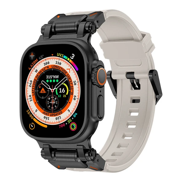 Zore Apple ile uyumlu Watch Ultra 49mm KRD-101 Titanyum Metal Başlıklı Silikon Kordon ürün görseli 1