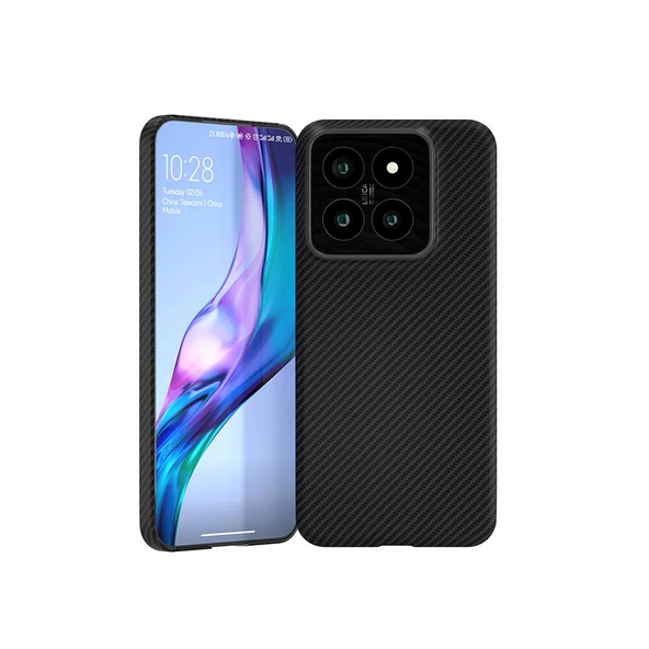 Zore Xiaomi ile uyumlu Mi 14 Kılıf M-safe Şarj Özellikli 600D Kevlar Krek Karbon Kapak ürün görseli 1