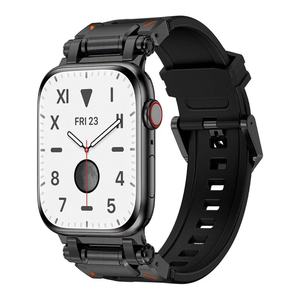 Zore Apple ile uyumlu Watch 7 45mm KRD-101 Titanyum Metal Başlıklı Silikon Kordon ürün görseli 1
