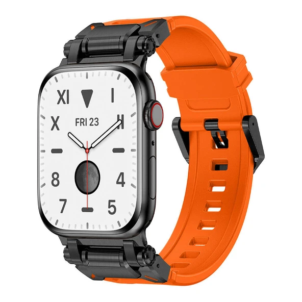Zore Apple ile uyumlu Watch 44mm KRD-101 Titanyum Metal Başlıklı Silikon Kordon ürün görseli 1