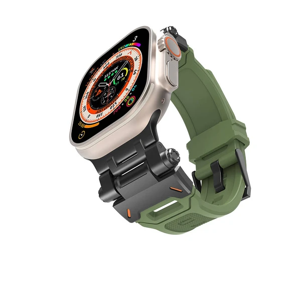 Zore Apple ile uyumlu Watch 7 45mm KRD-108 Metal Başlıklı Silikon Kordon ürün görseli 1