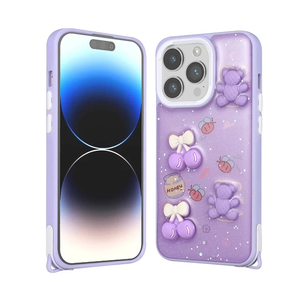 Zore Apple ile uyumlu iPhone 14 Pro Kılıf Parlayan Simli Kabartma Figürlü Cevze Kapak ürün görseli 1
