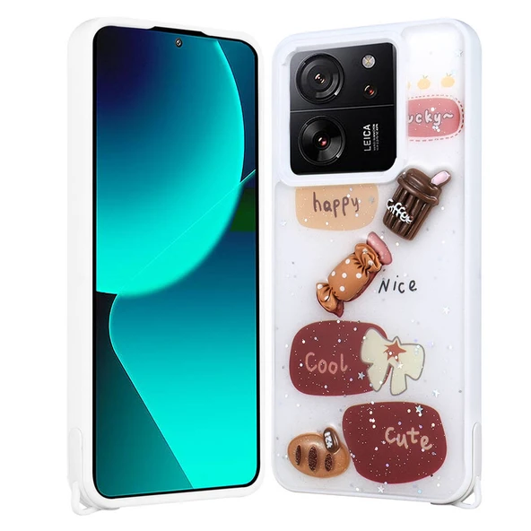 Zore Xiaomi ile uyumlu Mi 13T Kılıf Parlayan Simli Kabartma Figürlü Cevze Kapak ürün görseli 1