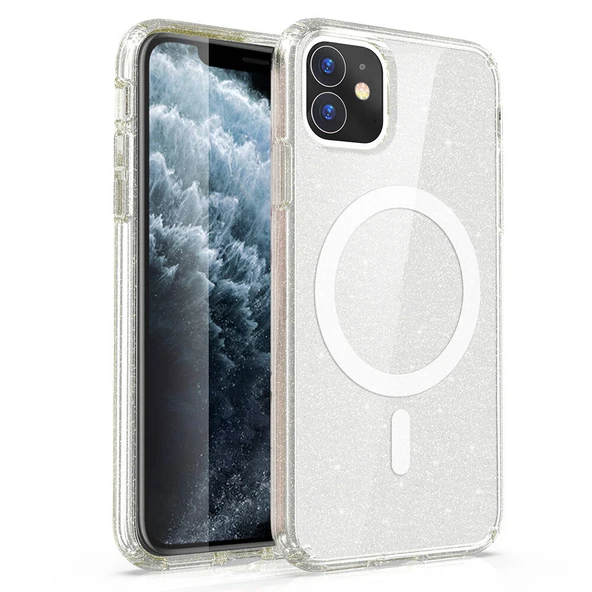 Zore Apple ile uyumlu iPhone 11 Kılıf M-safe Şarj Özellikli Parlayan Simli Saydam Renkli Allstar Kapak ürün görseli 1