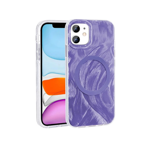 Zore Apple ile uyumlu iPhone 11 Kılıf M-safe Şarj Özellikli Fırça Boya Desenli Palet Kapak ürün görseli 1