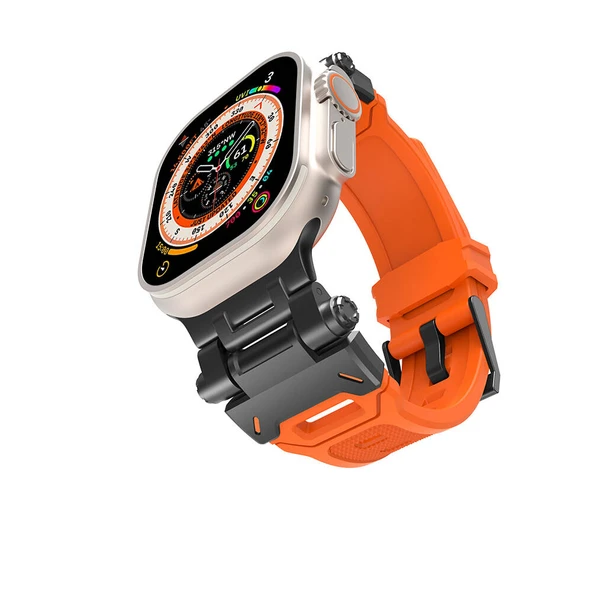 Zore Apple ile uyumlu Watch 44mm KRD-108 Metal Başlıklı Silikon Kordon ürün görseli 1