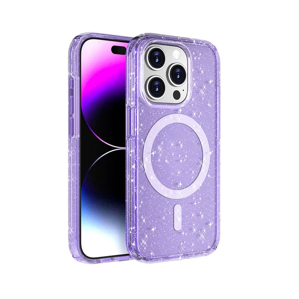 Zore Apple ile uyumlu iPhone 15 Pro Kılıf M-safe Şarj Özellikli Parlayan Simli Saydam Renkli Allstar Kapak ürün görseli 1