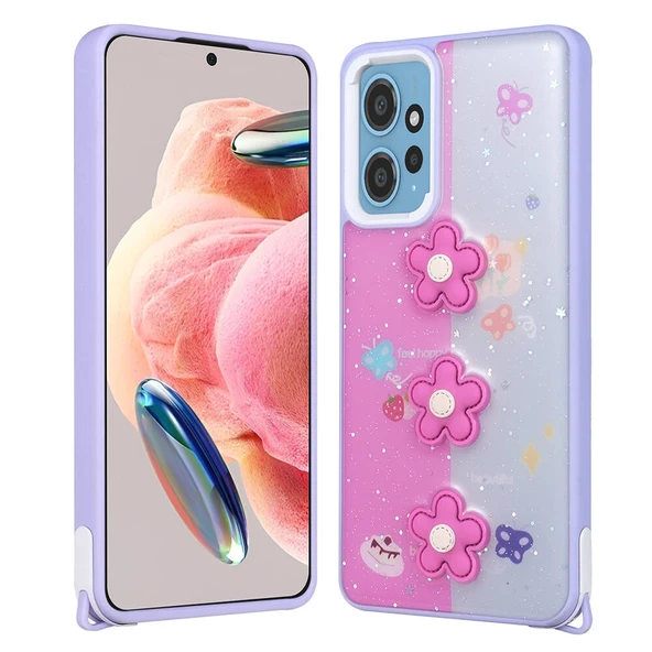 Zore Xiaomi ile uyumlu Redmi 12 4G Kılıf Parlayan Simli Kabartma Figürlü Cevze Kapak ürün görseli 1