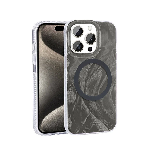 Zore Apple ile uyumlu iPhone 15 Pro Kılıf M-safe Şarj Özellikli Fırça Boya Desenli Palet Kapak ürün görseli 1