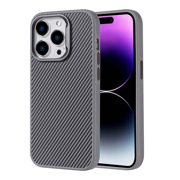 Zore Apple ile uyumlu iPhone 14 Pro Max Kılıf M-safe Şarj Özellikli Karbon Fiber Görünümlü Troy Kapak ürün görseli 1