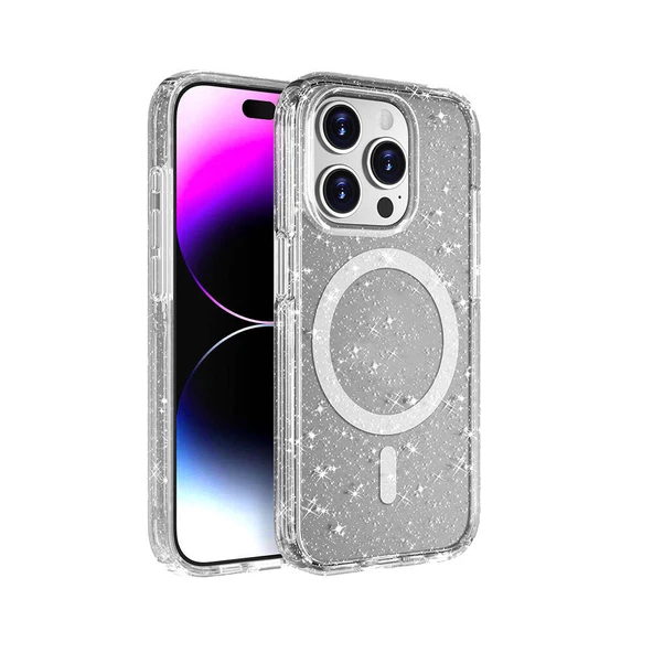 Zore Apple ile uyumlu iPhone 15 Pro Max Kılıf M-safe Şarj Özellikli Parlayan Simli Saydam Renkli Allstar Kapak ürün görseli 1