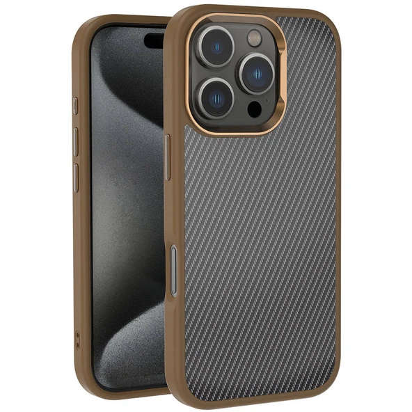 Zore Apple ile uyumlu iPhone 16 Pro Kılıf Karbon Fiber Görünümlü Parlak Kamera Çerçeveli Venus Kapak ürün görseli 1