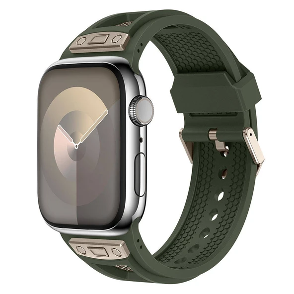 Zore Apple ile uyumlu Watch 7 45mm KRD-117 Hava Alabilen Delikli Metal Süslemeli Desenli Silikon Kordon ürün görseli 1
