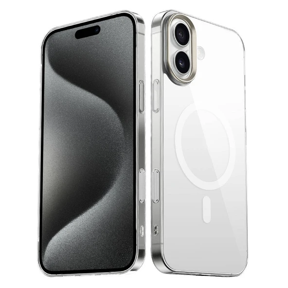 Zore Apple ile uyumlu iPhone 16 Plus Kılıf M-safe Şarj Özellikli Şeffaf Cam Arka Yüzey G-Glass Kapak ürün görseli 1