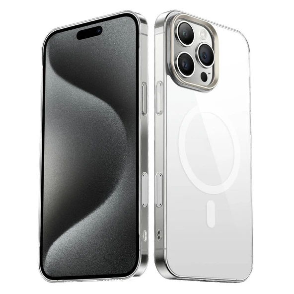 Zore Apple ile uyumlu iPhone 16 Pro Max Kılıf M-safe Şarj Özellikli Şeffaf Cam Arka Yüzey G-Glass Kapak ürün görseli 1