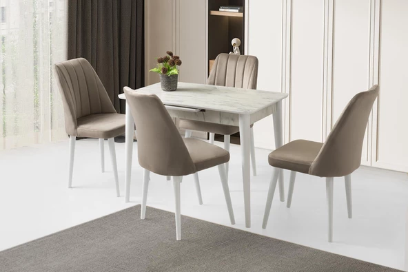 Açılır 60x100 Cm Mini Silva Marmo Masa  4 Adet Sude Sandalye Takım ürün görseli 1