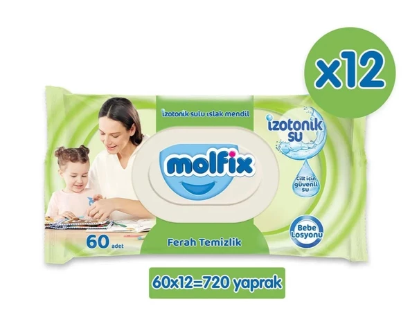 Molfix İzotonik Sulu Ferah Temizlik 60 Yaprak 12'li Paket Islak Mendil ürün görseli 1