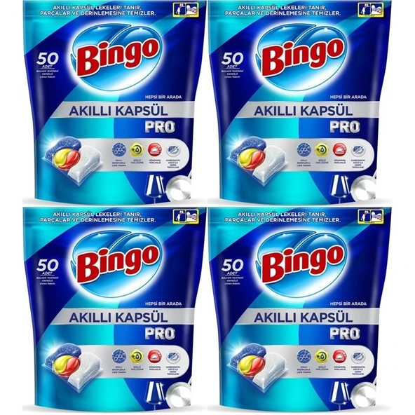 Bingo Akıllı Kapsül Pro Bulaşık Makinesi Deterjanı Tableti 200 Adet Limon Kokulu (4PK*50) ürün görseli 1