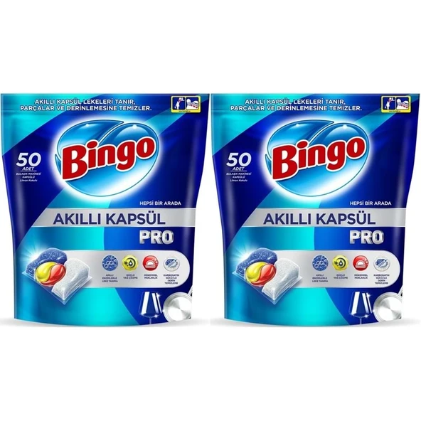 Bingo Akıllı Kapsül Pro Bulaşık Makinesi Deterjanı Tableti 100 Adet Limon Kokulu (2PK*50) ürün görseli 1
