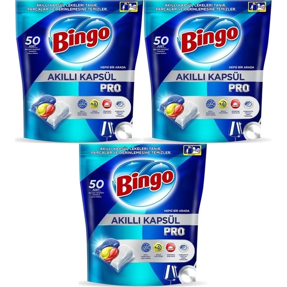 Bingo Akıllı Kapsül Pro Bulaşık Makinesi Deterjanı Tableti 150 Adet Limon Kokulu (3PK*50) ürün görseli 1