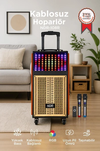 Bluetooth Hoparlör Mikrofonlu Kumandalı Rgb Işıklı Speaker NDR-108R Turuncu ürün görseli 1