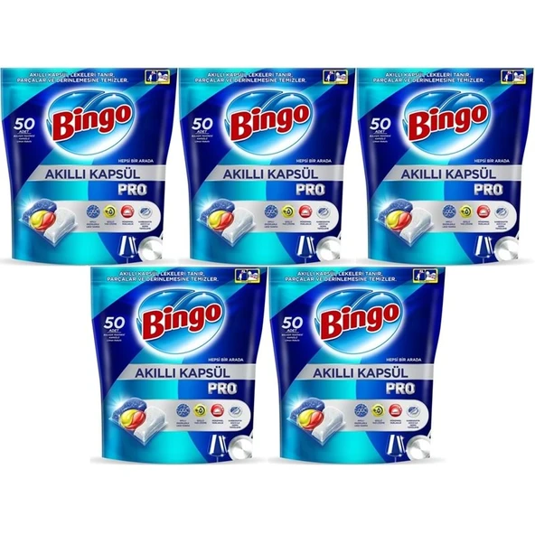 Bingo Akıllı Kapsül Pro Bulaşık Makinesi Deterjanı Tableti 250 Adet Limon Kokulu (5PK*50) ürün görseli 1