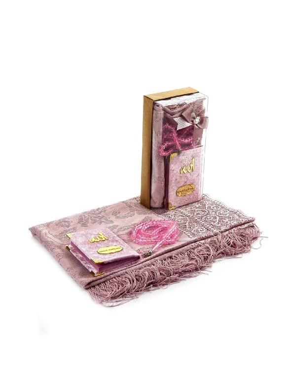 Kadife Kaplı Yasin Kitabı - Cep Boy - İsme Özel Plakalı - Tül Şallı - Tesbihli - Kutulu - Pembe Renk - İslami Hediyelik ürün görseli 1