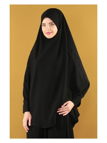 Soft Krep Tesettür Çarşaf Tek Parça Peçeli Sultanbaş - Resim 3
