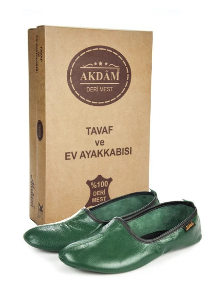 %100 Deri Hac Umre Tavaf Patiği ve Ev Ayakkabısı Yeşil ürün görseli 1