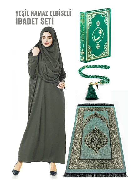 Haki Yeşil Namaz Elbiseli İbadet Seti ürün görseli 1