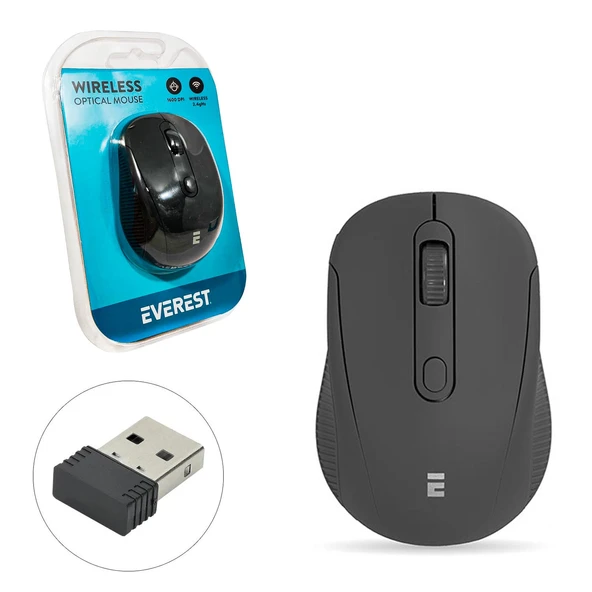 KABLOSUZ MOUSE 2.4GHZ 1600DPI SİYAH EVEREST SM-300 (M-17) ürün görseli 1