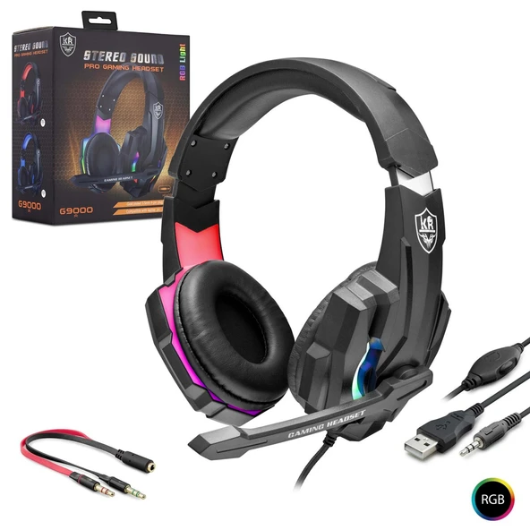 HADRON R/G/K-9000 Kablolu Oyuncu Kulak Üstü Kulaklık 3.5mm Jack Usb Mikrofonlu Ledli ürün görseli 1