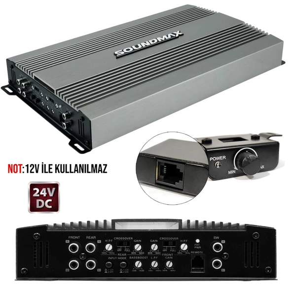 SOUNDMAX SX-5024.5 Oto Anfi Stereo 24V 5500 Watt 5 Kanal Bass Kontrol ürün görseli 1