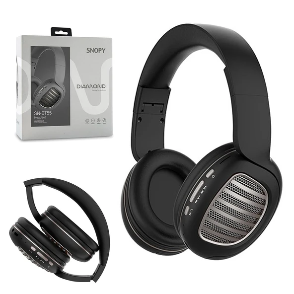 KABLOSUZ KULAK ÜSTÜ KULAKLIK MİKROFONLU BLUETOOTH SD SİYAH SNOPY SN-BT55 ürün görseli 1