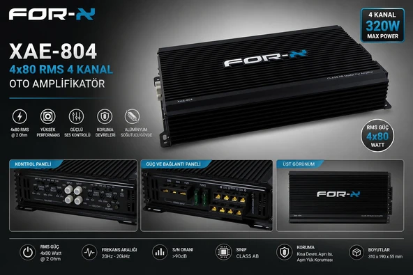 For-X XAE-804 4x80 Rms 4 Kanal Oto Amplifikatör ürün görseli 1