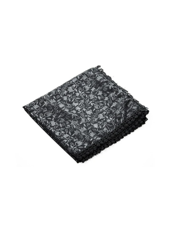 Fistolu Kare Pamuklu Örtü  - Siyah ürün görseli 1