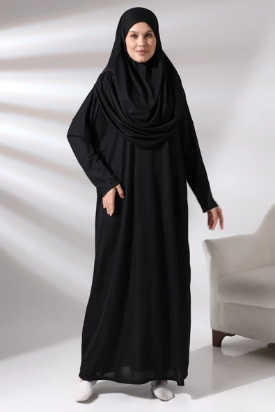 Tek Parça Namaz Elbisesi - Siyah - 5015 - Resim 7