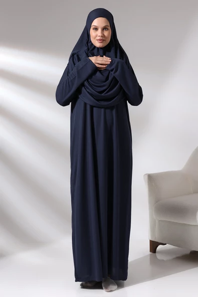 Tek Parça Namaz Elbisesi - Lacivert - 5015 - Resim 8