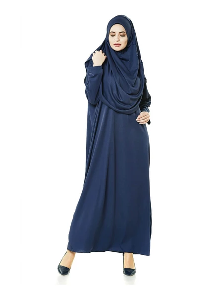 Tek Parça Namaz Elbisesi - Lacivert - 5015 - Resim 11